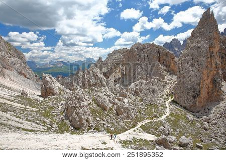 Limestone Pillars And Rock Formations (lunar Landscape) Viewed From Cir Mountains In Puez Odle Natur
