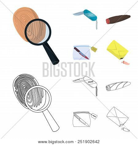 A Fingerprint Study, A Folding Knife, A Cigar Detective, A Crime Weapon Tool In The Package. Crime A