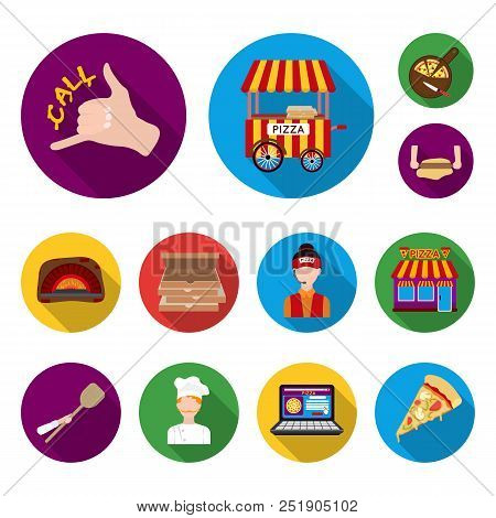 Pizza And Pizzeria Flat Icons In Set Collection For Design. Staff And Equipment Vector Symbol Stock 