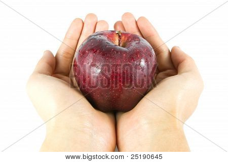 Give Red Apple With Hand