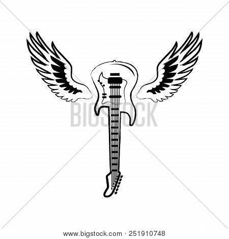 Electric Guitar With Tuning Pegs Upside Down With Wings Behind This Instrument Represented On Vector