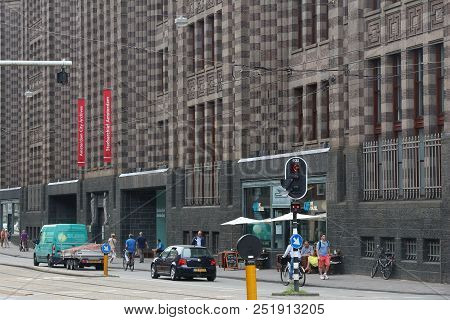 Amsterdam, Netherlands - July 10, 2017: People Walk By Amsterdam City Archives (stadsarchief Amsterd