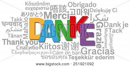 Thank You Word Cloud In Different Languages With German Word Danke In Center Vector Illustration