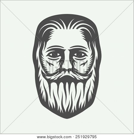 Vintage Beardman Lumberjack In Retro Style. Monochrome Graphic Art. Vector Illustration