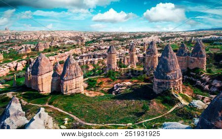 Famous Love valley with penis shape rocks in Cappadocia, Turkey