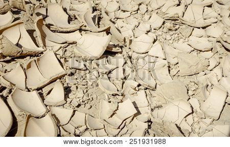 Dried mud at the bottom of a wadi in Al Hajar mountains of Fujairah, UAE