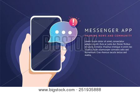 Mobile Messenger App For Texting Messages To Friends. Concept Flat Neon Vector Illustration Of Human