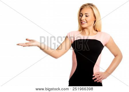 The Portrait Of Young Woman Showing On Side.