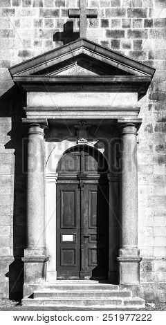 Old Wooden Church Door. Entrance To The St Peter And Paul Church In Tanvald, Czech Republic