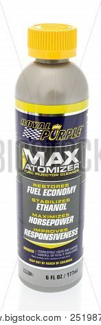 Winneconne, Wi - 30 July 2018: A Bottle Of Royal Purple Max Atomizer Fuel System Cleaner On An Isola