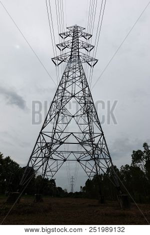 Stormy And Cloud Is Moving High Voltage Pole View,landscape