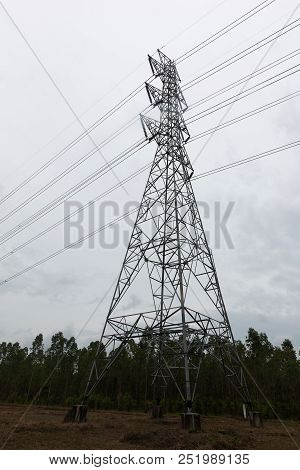 Stormy And Cloud Is Moving High Voltage Pole View,landscape