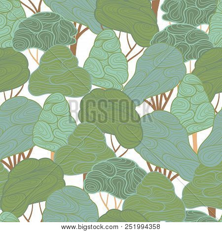 Seamless Background With Stylized Trees. Forest Bright Pattern