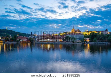 Twilight Of Prague City Skyline In Czech Republic