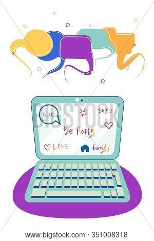 Online Social Media In Cartoon Laptop. Flat Style Trend Modern Logo Graphic Simple Design Isolated .