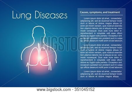 Lung Diseases Linear Icon On Blue Background. Vector Illustration Of Young Man With Red Lungs Suffer