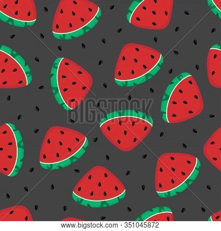 Cute Vector Watermelon Pattern On Gray Background