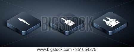 Set Isometric Military Knife , Bulletproof Vest For Protection From Bullets And Hand Grenade Icon. V