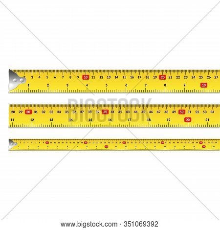Realistic 3d Detailed Measuring Tape Row Set In Centimeters And Inch For Equipment Roulette. Vector 
