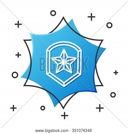 White Line Police Badge Icon Isolated On White Background. Sheriff Badge Sign. Shield With Star Symb