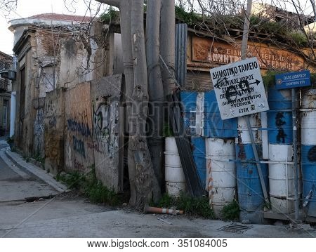 Nicosia, Cyprus, February 01 2020: Part Of The Green Line Or The Buffer Zone In The Old Town Of Lefk
