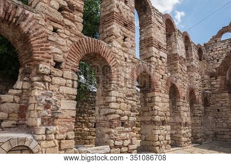 Wall With Arched Openings In Church Of St Sophia (or The Old Bishopric) In Old Town Of Nessebar, Bul