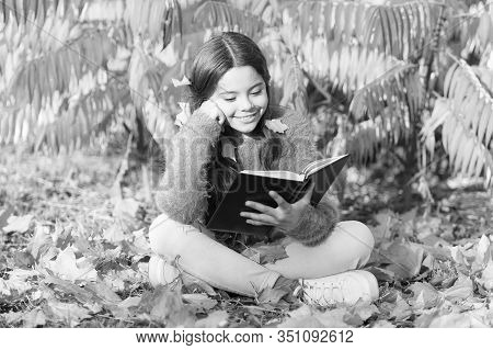 Hobby And Interests. Child Enjoy Reading. Schoolgirl Study. Study Every Day. Girl Read Book Autumn D