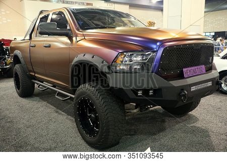 Philadelphia, Pennsylvania, U.s.a - February 9, 2020 - The 2013 Dodge Ram 1500 In Brown Purplish Col