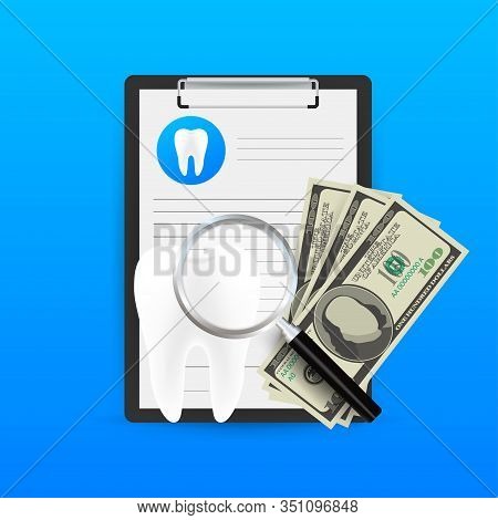 Dental Care Concept. Medical Clipboard. Dental Insurance. Vector Stock Illustration.