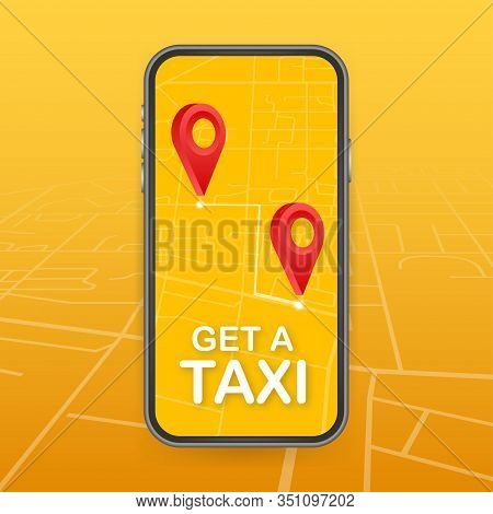 Get A Taxi. Taxi Banner. Online Mobile Application Order Taxi Service Horizontal Illustration. Vecto