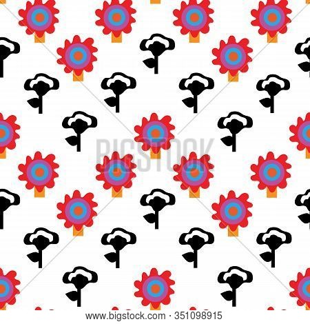 Garden Decor-geometric Modern Flowers Seamless Repeat Pattern Background. Abstract Flower Shapes Sur