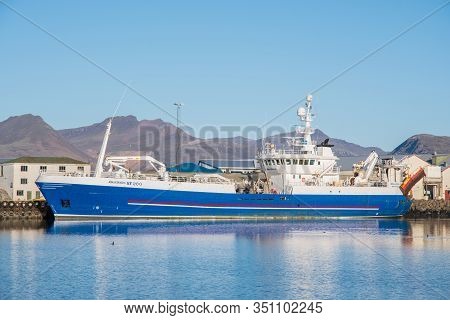 Hornafjordur Iceland - October 27. 2019: Pelagic Fishing Vessel Jona Edvalds In Port Of Hornafjordur