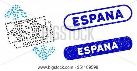 Mosaic Banknotes Spending And Rubber Stamp Seals With Espana Caption. Mosaic Vector Banknotes Spendi