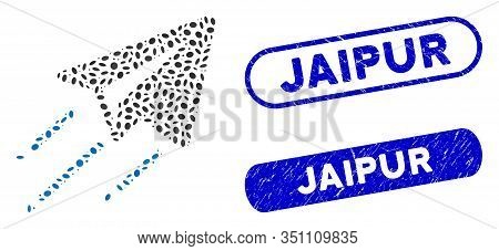 Mosaic Freelance Flight And Corroded Stamp Seals With Jaipur Text. Mosaic Vector Freelance Flight Is