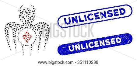 Mosaic Gambling Spectre Devil And Rubber Stamp Seals With Unlicensed Phrase. Mosaic Vector Gambling 