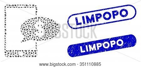 Mosaic Mobile Financial Message And Grunge Stamp Seals With Limpopo Text. Mosaic Vector Mobile Finan