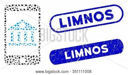 Mosaic Mobile Bank And Distressed Stamp Seals With Limnos Text. Mosaic Vector Mobile Bank Is Formed 