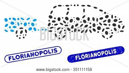 Mosaic Car Trailer And Grunge Stamp Seals With Florianopolis Text. Mosaic Vector Car Trailer Is Desi