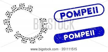 Mosaic Gear Crash And Grunge Stamp Seals With Pompeii Text. Mosaic Vector Gear Crash Is Composed Wit