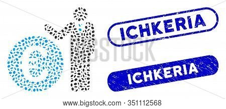 Mosaic Euro Economist And Rubber Stamp Seals With Ichkeria Caption. Mosaic Vector Euro Economist Is 