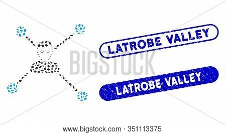 Mosaic Man Links And Grunge Stamp Seals With Latrobe Valley Phrase. Mosaic Vector Man Links Is Creat