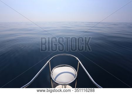 Chair Prow Of A Speedboat,blue Sky And Tranquil Sea In Concept Of Traveling And Holiday Travel.