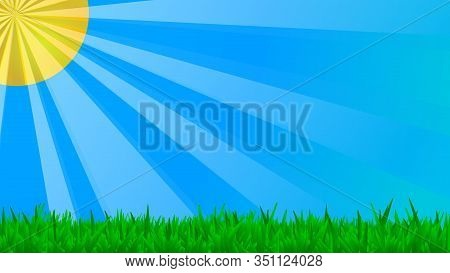 Abstract Nature Design, Vector Illustration. Background With Green Grass And Blue Sky.