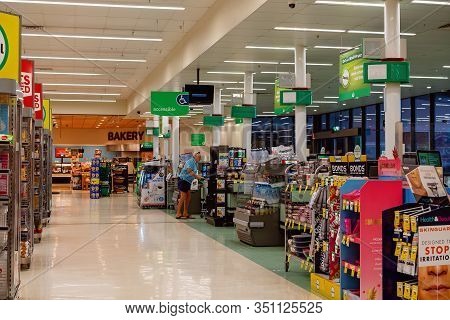 Walkerston, Queensland, Australia - February 2020: Check Out Aisle Inside Woolworths Supermarket