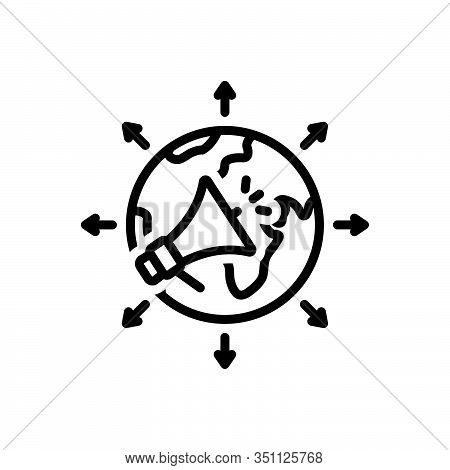 Black Line Icon For Earth Global-advertisement Global Advertisement Ad Reclame World Megaphone Sound