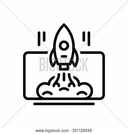 Black Line Icon For Startup-launch Startup Launch Project Development Spaceship Innovation Spacecraf