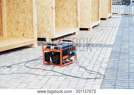 Mobile Backup Generator On The Construction Site. Standby Generator - Outdoor Power Equipment.