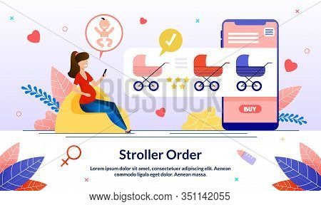 Shopping Stuff For Baby During Pregnancy Trendy Flat Vector Banner, Poster Template. Pregnant Woman 