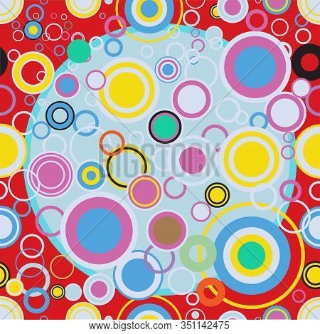 A Background Of Retrograde Circles Set Over A Red Background.