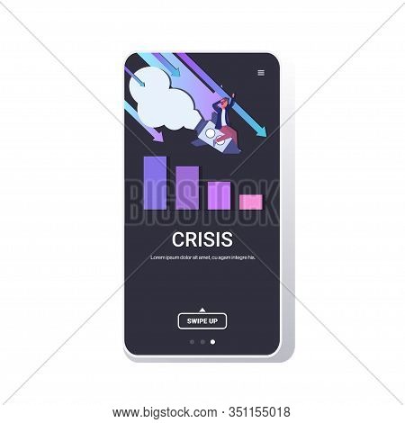 Businessman Flying Down On Rocket Startup Failure Crash Project Financial Crisis Bankruptcy Business